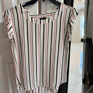 Ann Taylor Factory Striped Blouse - Black, Red, Yellow on White